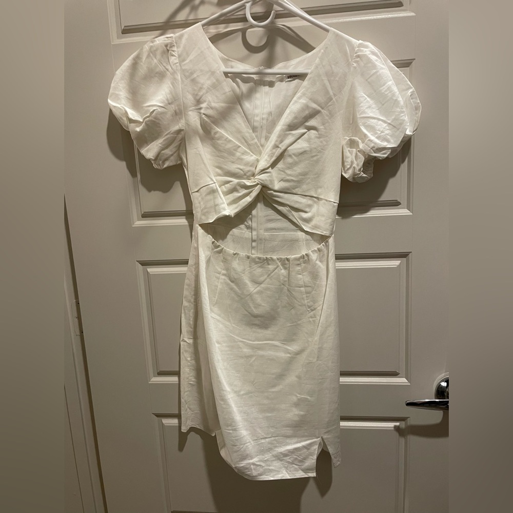 White cutout linen dress